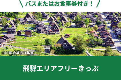 バスまたはお食事券付き！ 白川郷 合掌造り集落 飛騨エリアフリーきっぷ