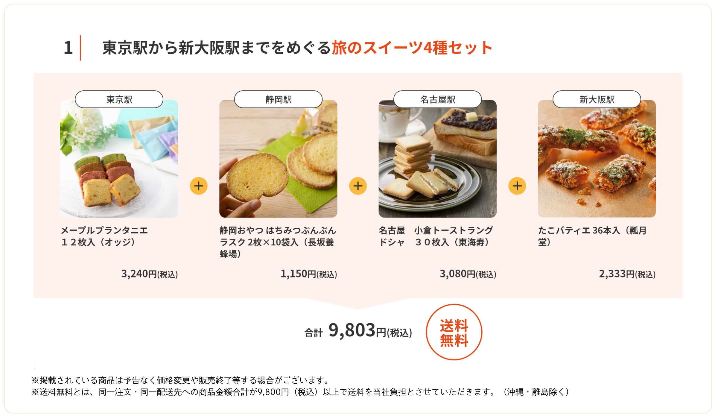 東京駅から新大阪駅までをめぐる旅のスイーツ4種セット