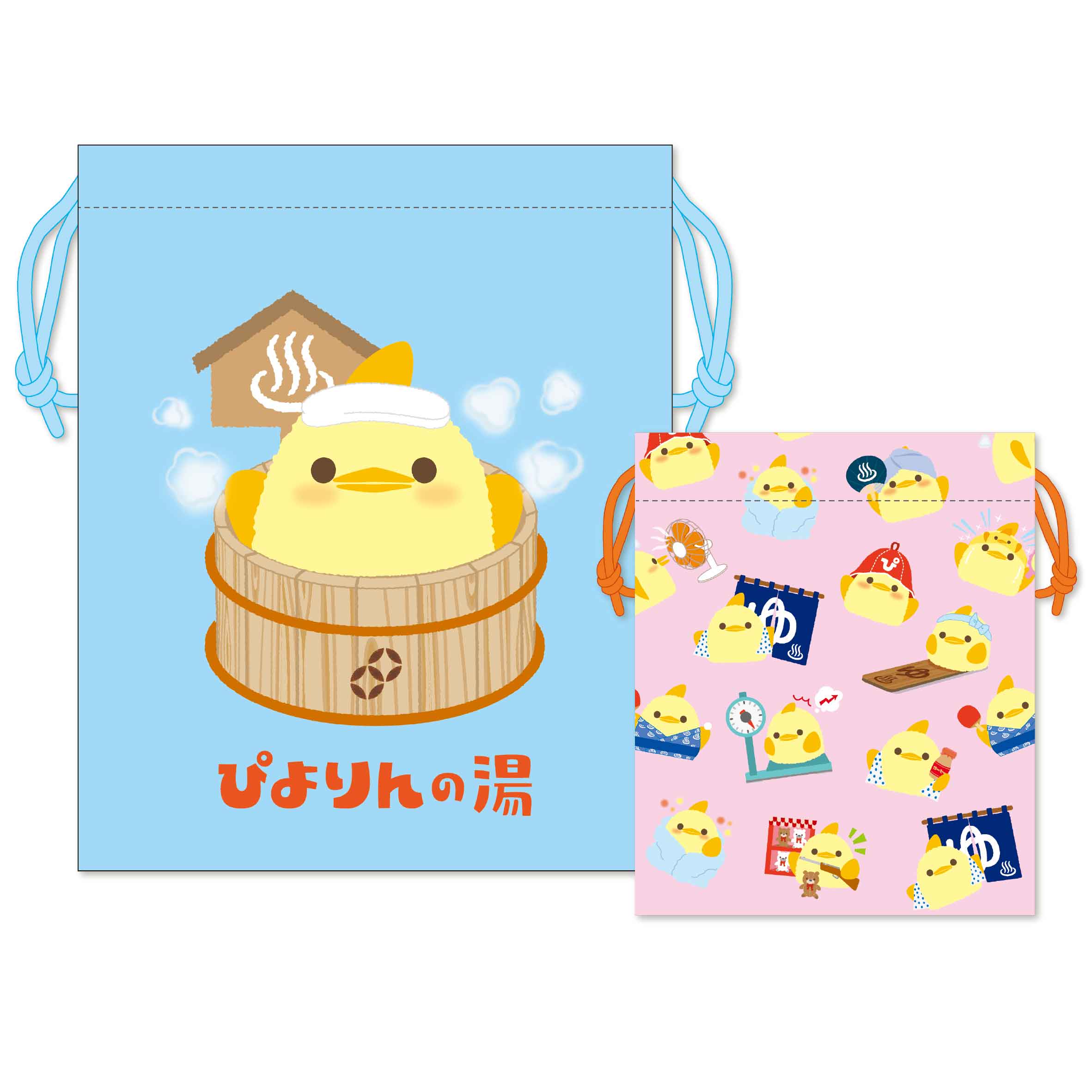 ●巾着２枚セット【ぴよりん×温泉】