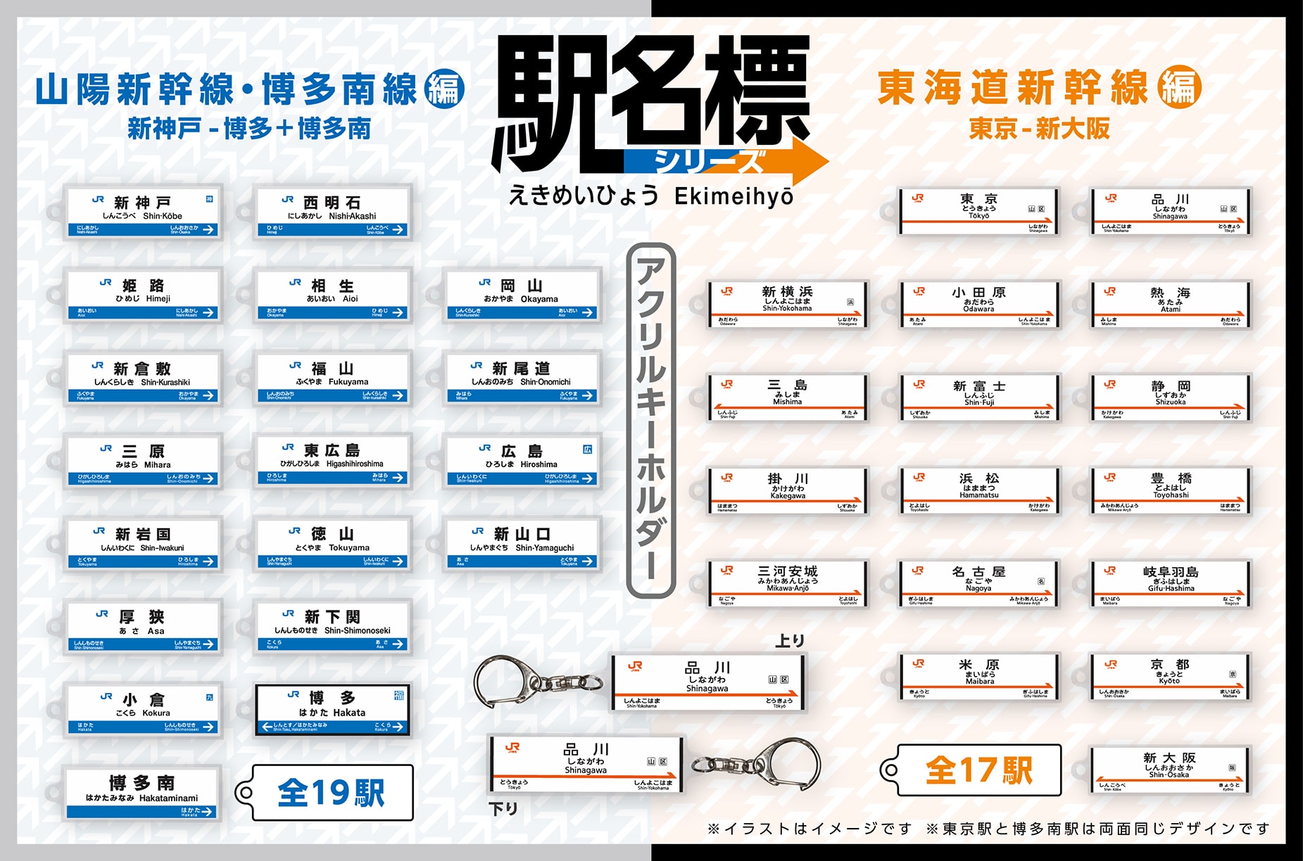 東海道・山陽新幹線＆博多南線 全36駅 駅名標アクリルキーホルダー