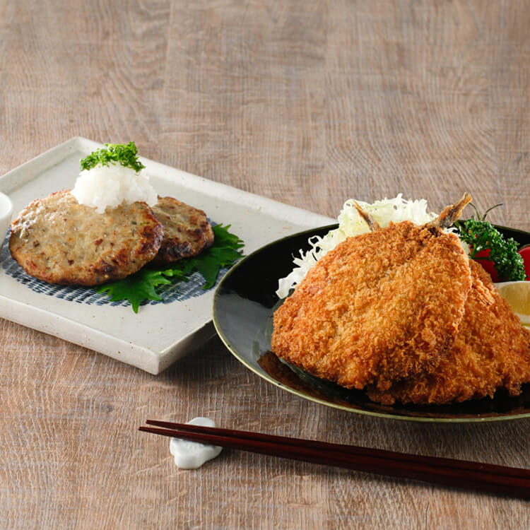 【山口県】レンチンするだけ！瀬付きあじフライとハンバーグセット(魚健) ※冷凍配送