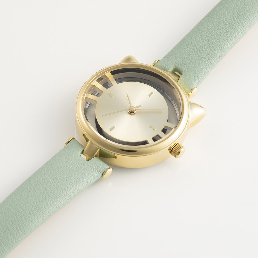 キャットウォッチ　牛本革　カーフレザーバンド　ミントグリーンxゴールド ミントグリーン