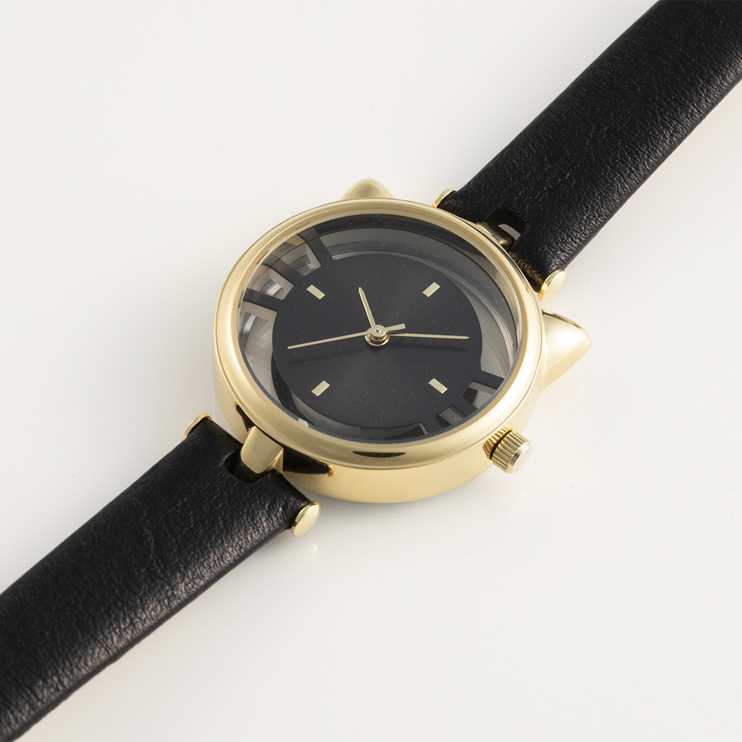 キャットウォッチ　牛本革　カーフレザーバンド　ブラックxゴールド ブラック