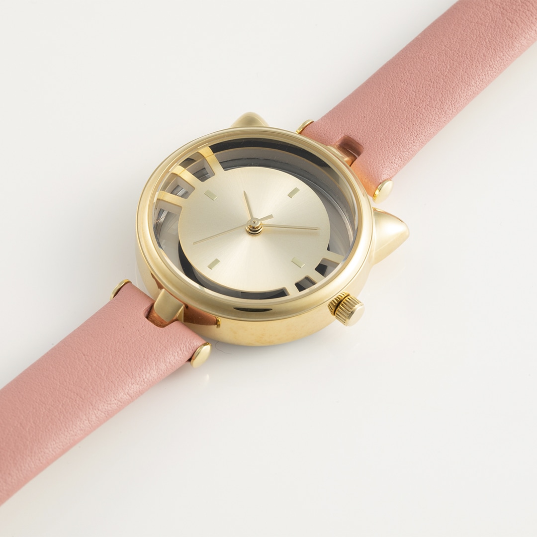 キャットウォッチ　牛本革　カーフレザーバンド　ピンクxゴールド ピンク