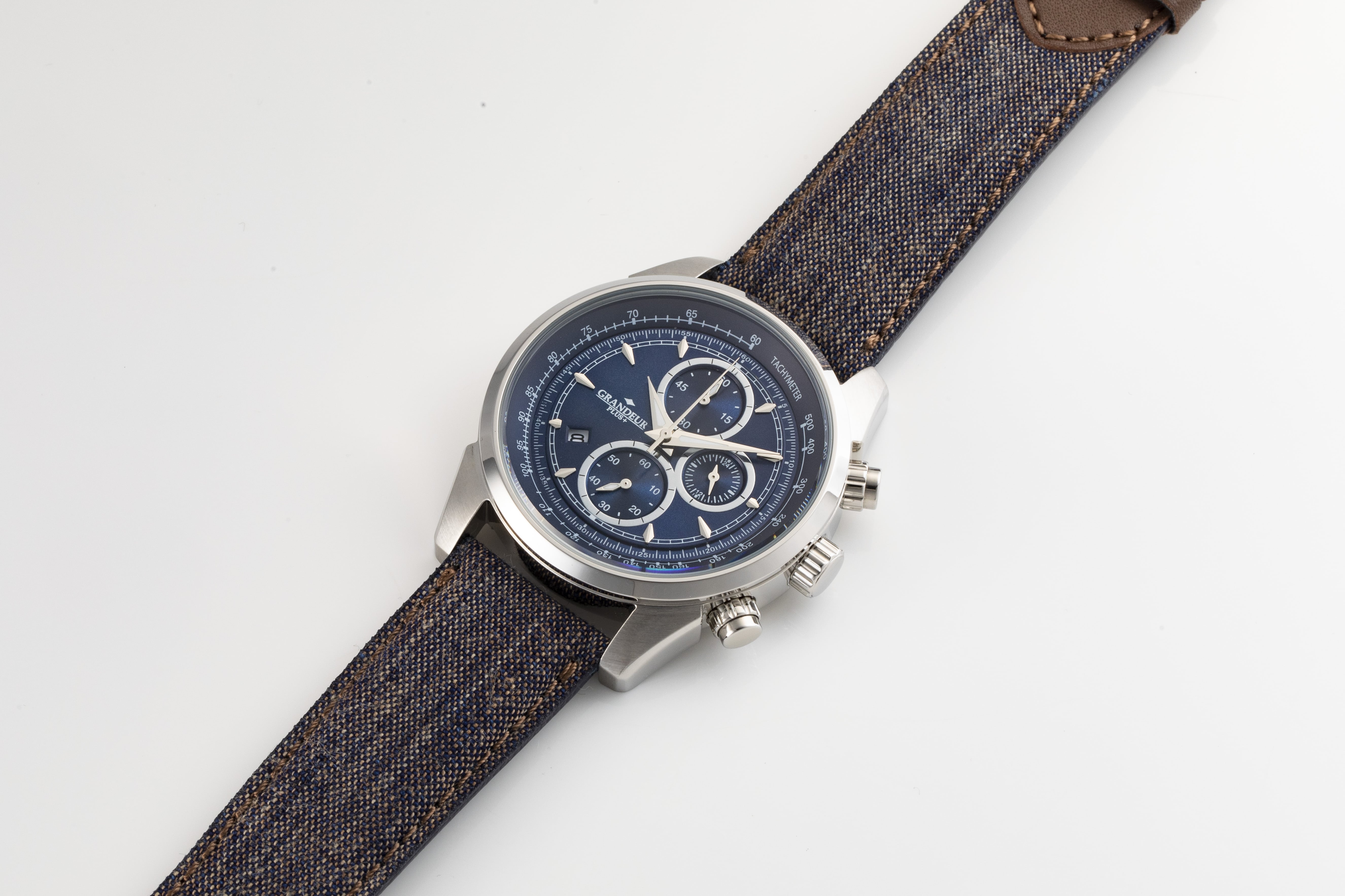 クロノグラフウォッチ　柿渋デニムシリーズ　10気圧防水　ブルー ブルー