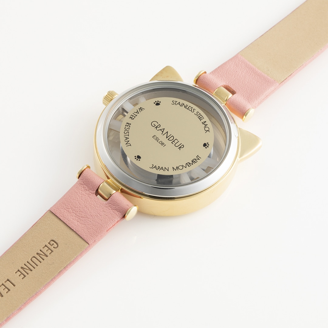 キャットウォッチ　牛本革　カーフレザーバンド　ピンクxゴールド ピンク