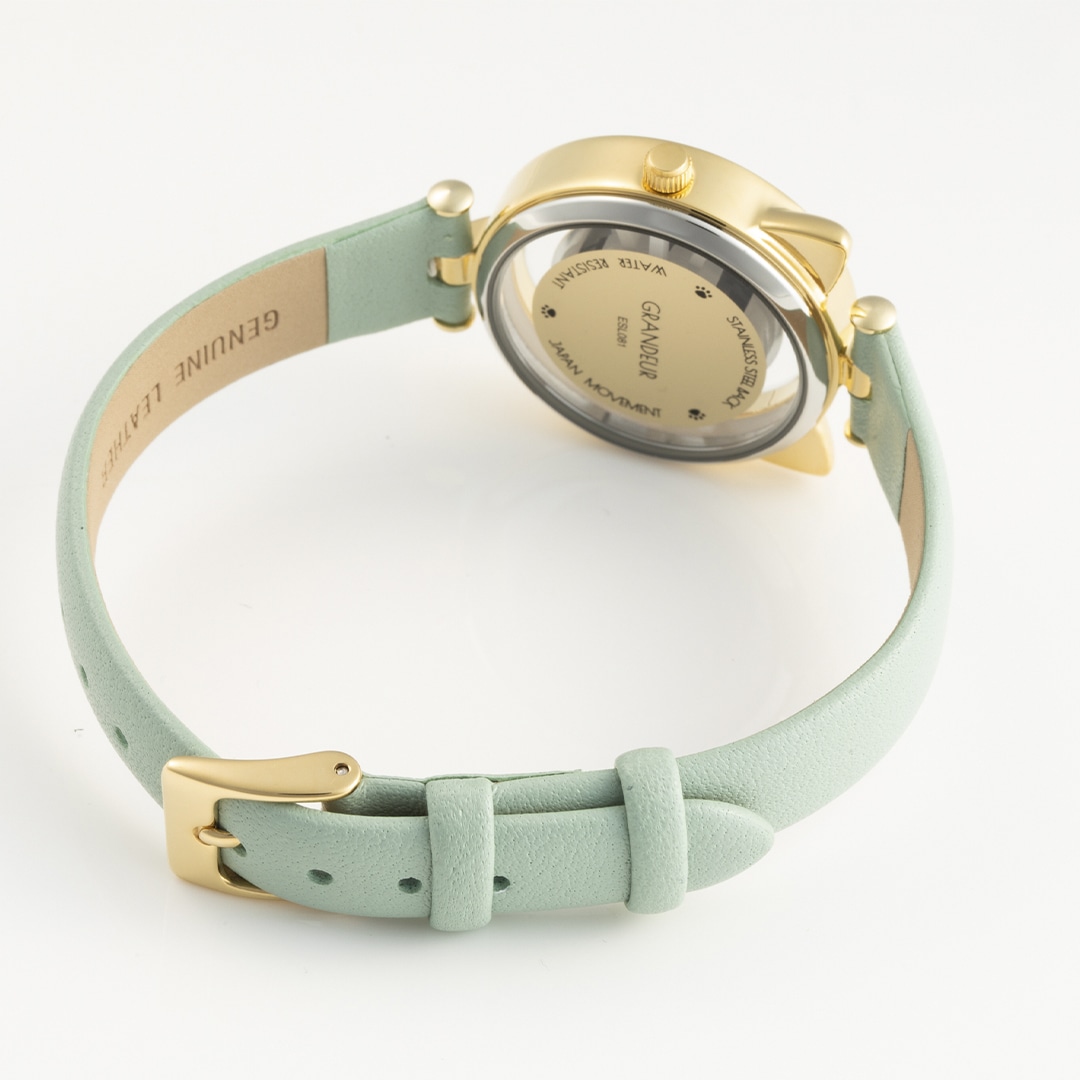 キャットウォッチ　牛本革　カーフレザーバンド　ミントグリーンxゴールド ミントグリーン