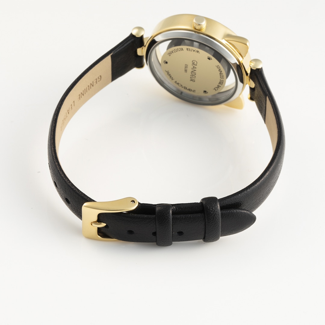 キャットウォッチ　牛本革　カーフレザーバンド　ブラックxゴールド ブラック