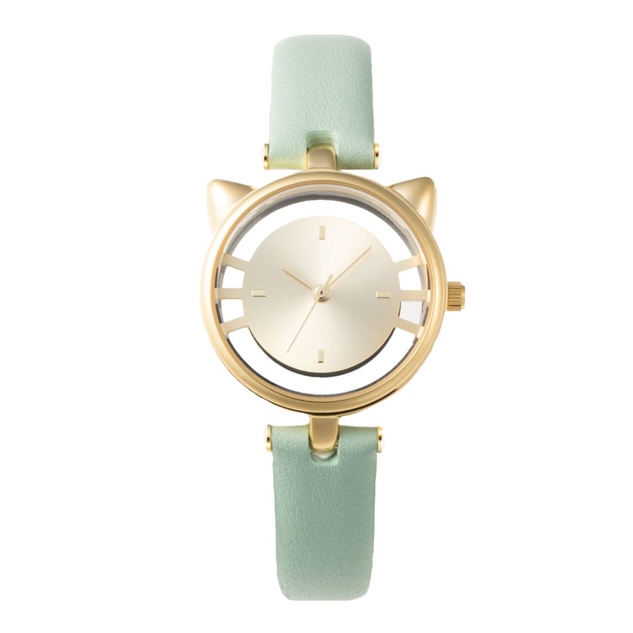 キャットウォッチ　牛本革　カーフレザーバンド　ミントグリーンxゴールド ミントグリーン