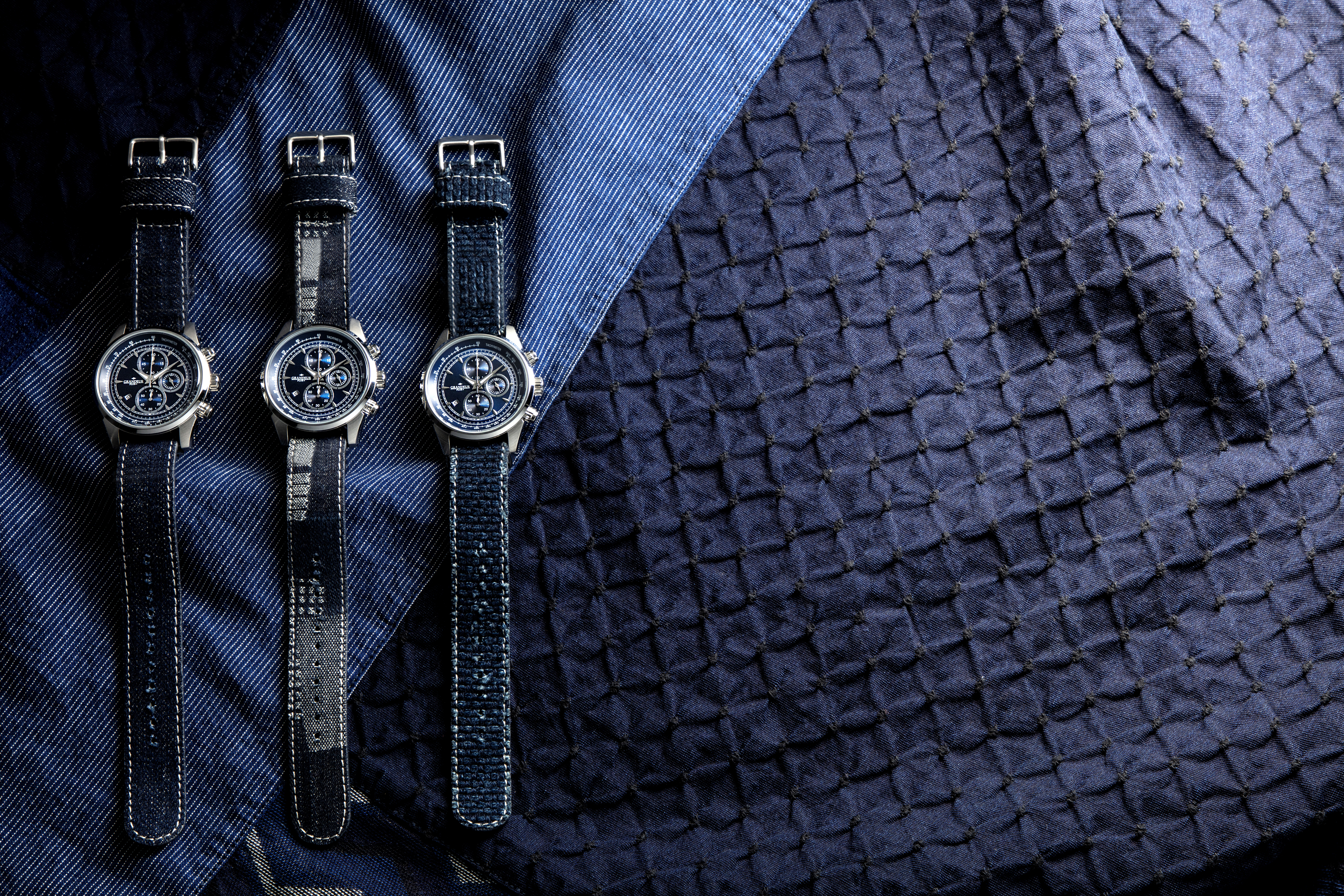 クロノグラフウォッチ　岡山デニムシリーズ　NATOバンド　パッチワーク柄 パッチワーク柄