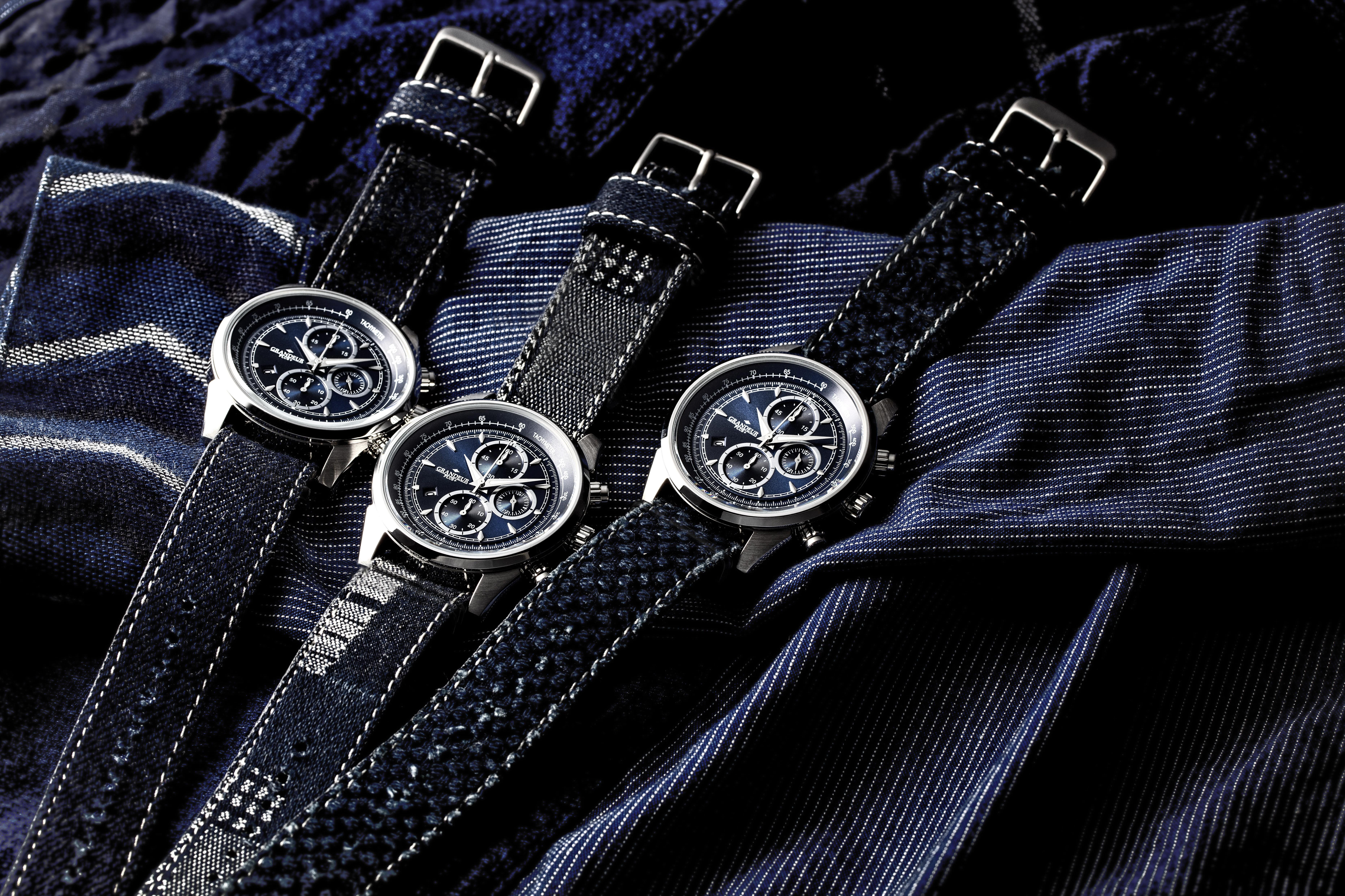 クロノグラフウォッチ　岡山デニムシリーズ　NATOバンド　刺子 刺子