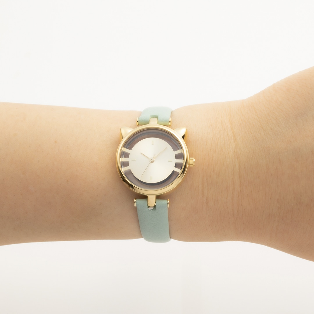 キャットウォッチ　牛本革　カーフレザーバンド　ミントグリーンxゴールド ミントグリーン