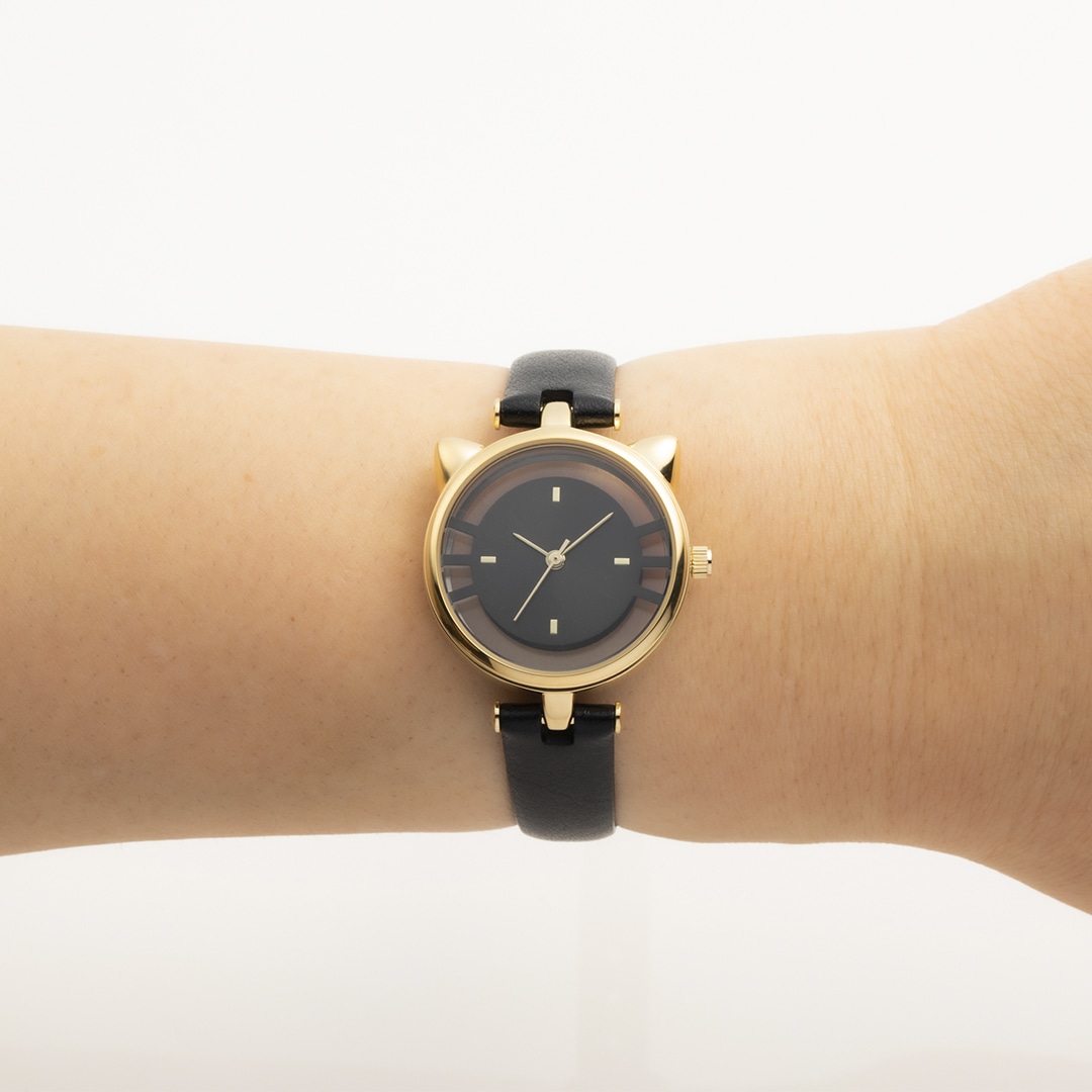 キャットウォッチ　牛本革　カーフレザーバンド　ブラックxゴールド ブラック