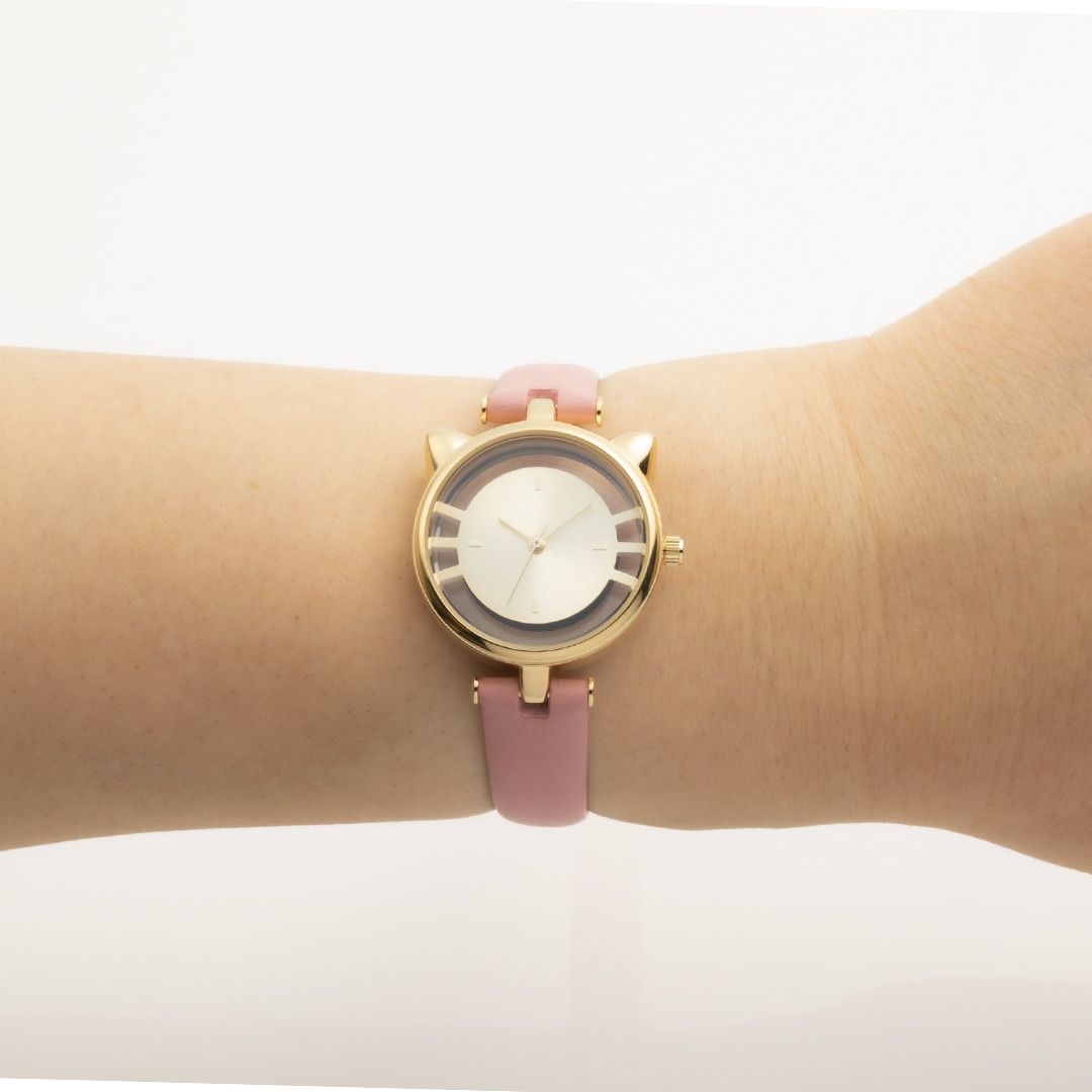 キャットウォッチ　牛本革　カーフレザーバンド　ピンクxゴールド ピンク