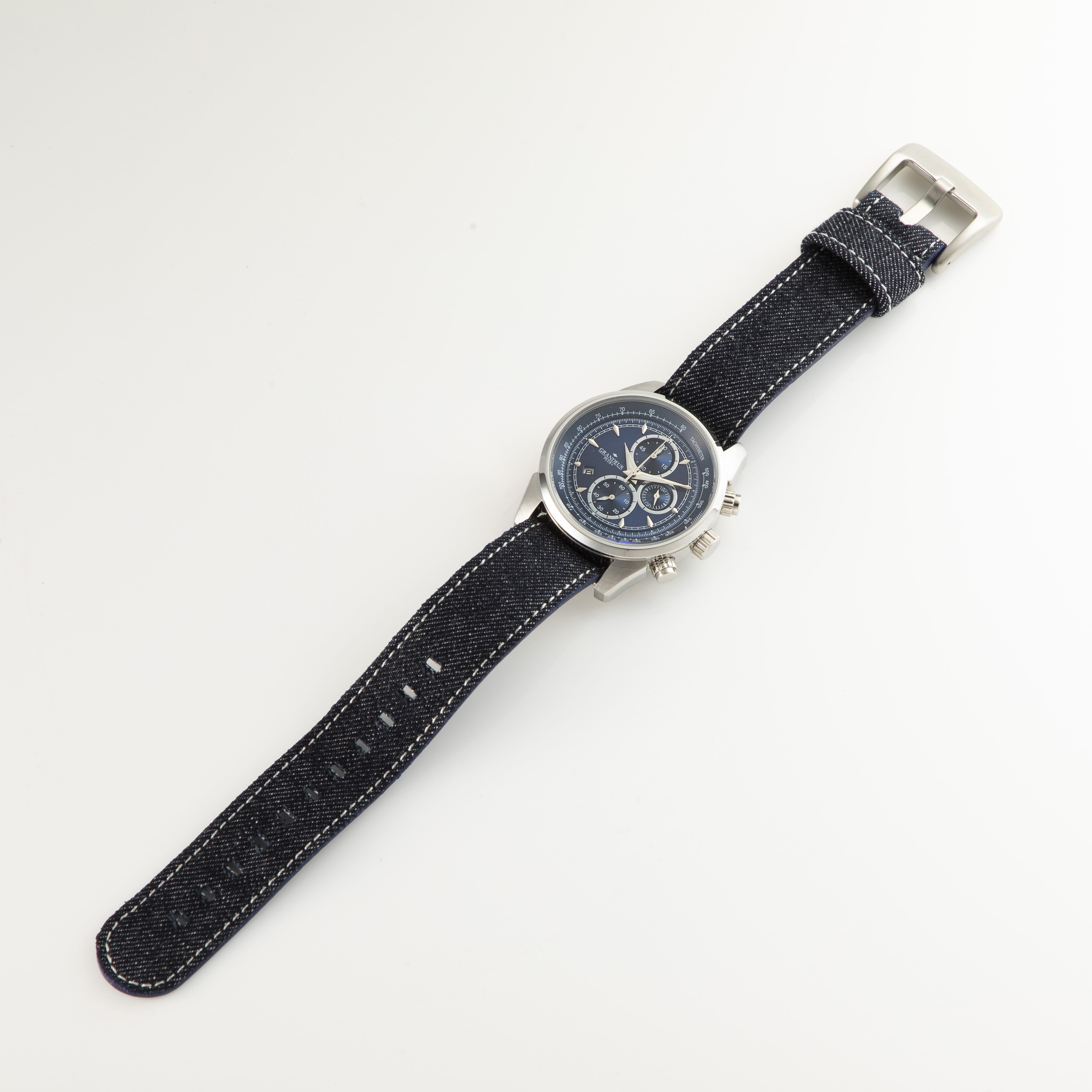 クロノグラフウォッチ　岡山デニムシリーズ　NATOバンド　ホワイトステッチ ホワイトステッチ