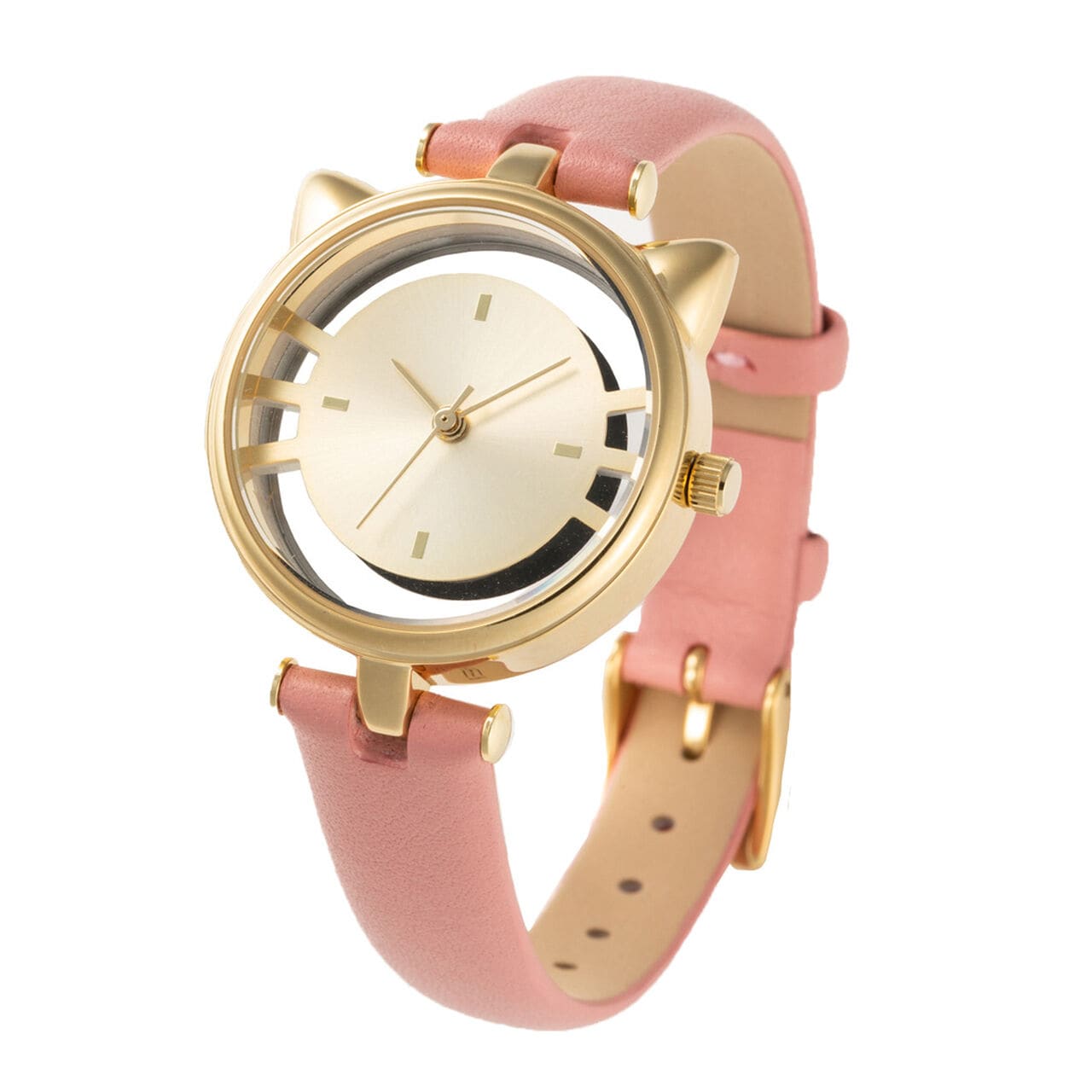 キャットウォッチ　牛本革　カーフレザーバンド　ピンクxゴールド ピンク