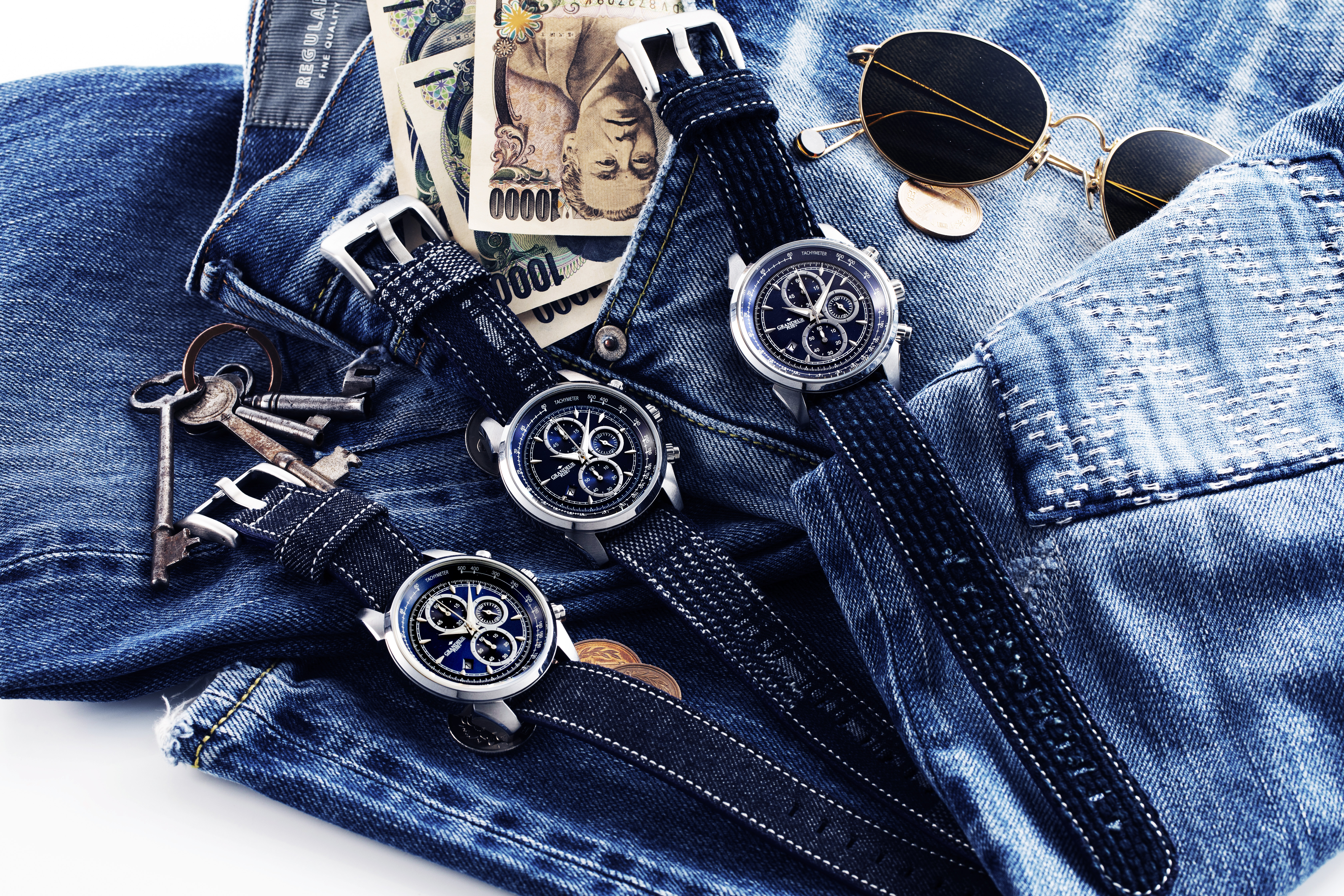 クロノグラフウォッチ　岡山デニムシリーズ　NATOバンド　刺子