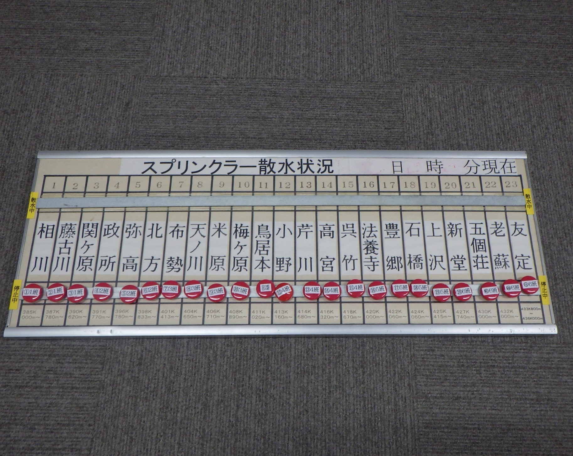 スプリンクラー稼働状況確認掲示板横景